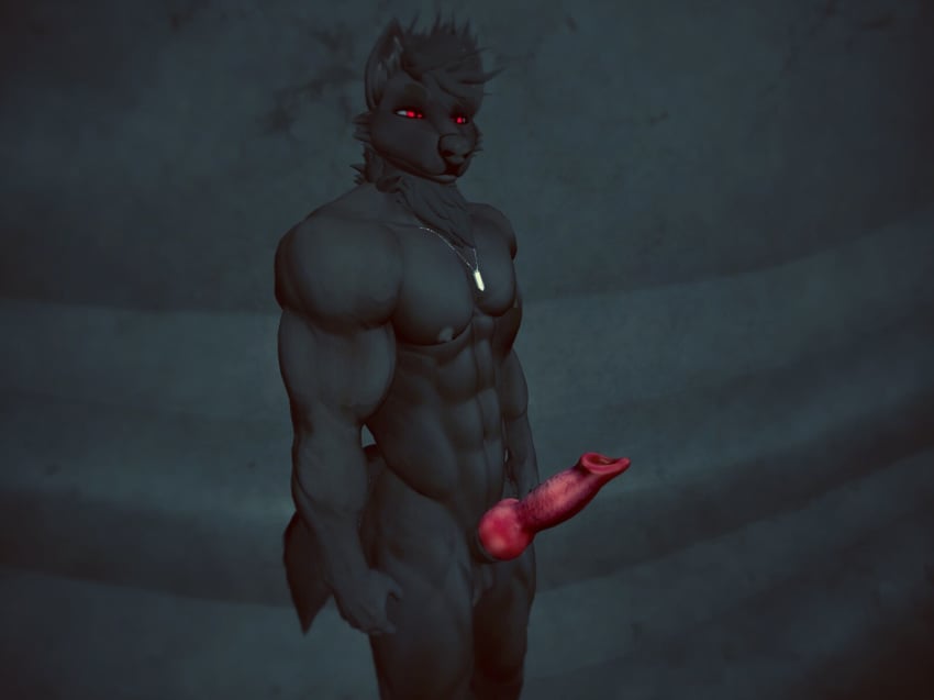 1boy 2016 abs animal_genitalia animal_penis anthro balls biceps big_penis canine canine_penis erection fur knot male male_only mammal muscular muscular_male nipples nude ookami ookamisl pecs penis second_life simple_background solo were werewolf wolf