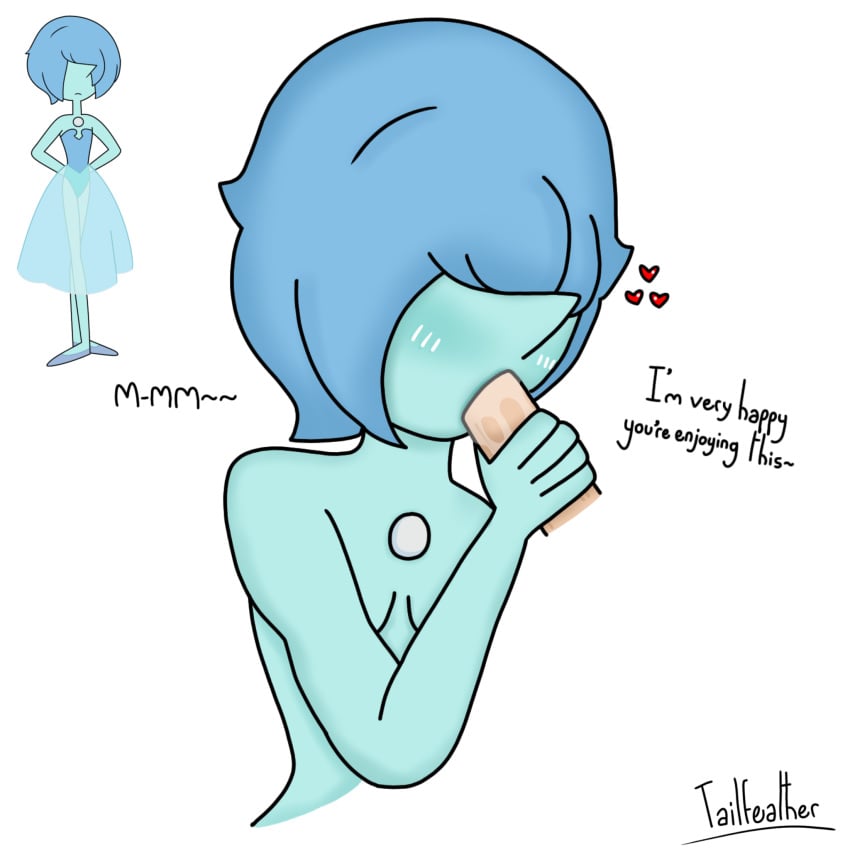 1girls alien alien_girl blowjob blue_body blue_hair blue_pearl_(steven_universe) blue_skin blush boobs_hidden breasts cartoon_network disembodied_penis fellatio gem_(species) hair_over_eyes holding_penis love naked naked_female oral oral_penetration oral_sex penis petite petite_body small_breasts solo steven_universe tailfeather_(artist) text wholesome