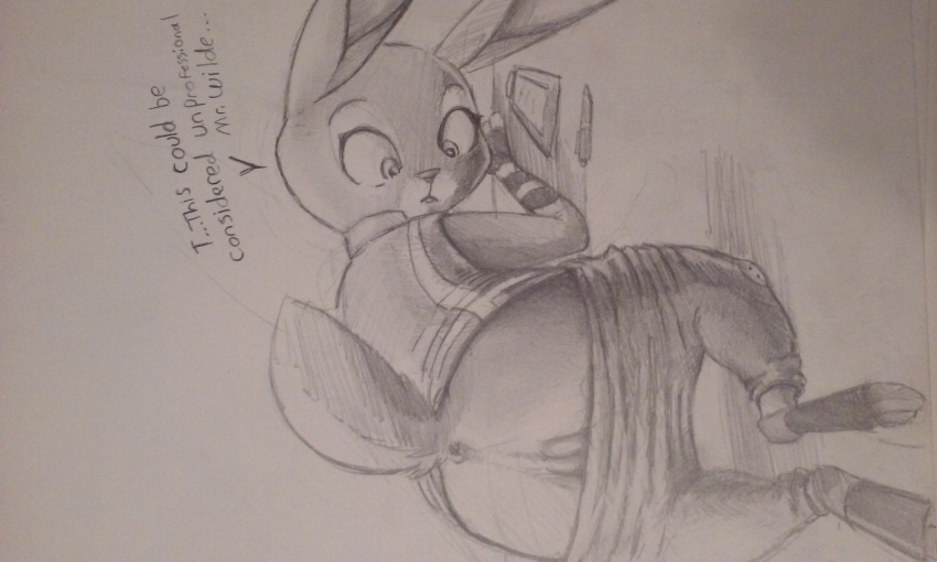 anthro anus ass black_and_white clothing disney female hi_res judy_hopps lagomorph mammal monochrome nude pussy rabbit simple_background sketch solo torinsangel traditional_media_(artwork) zootopia