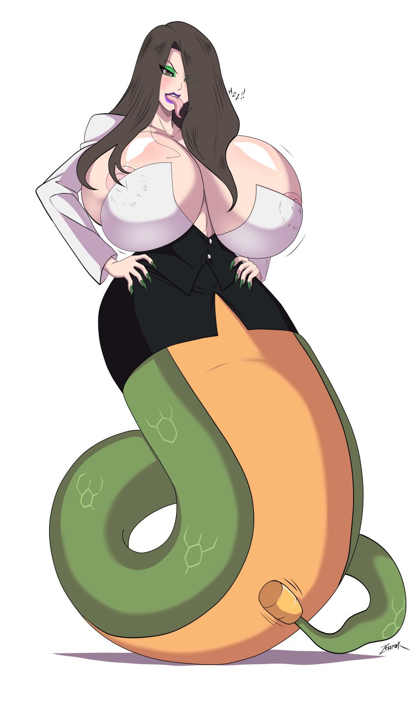 absurdres areola_slip breasts female female_only gigantic_breasts highres hybrid original rattlesnake snake solo zetarok