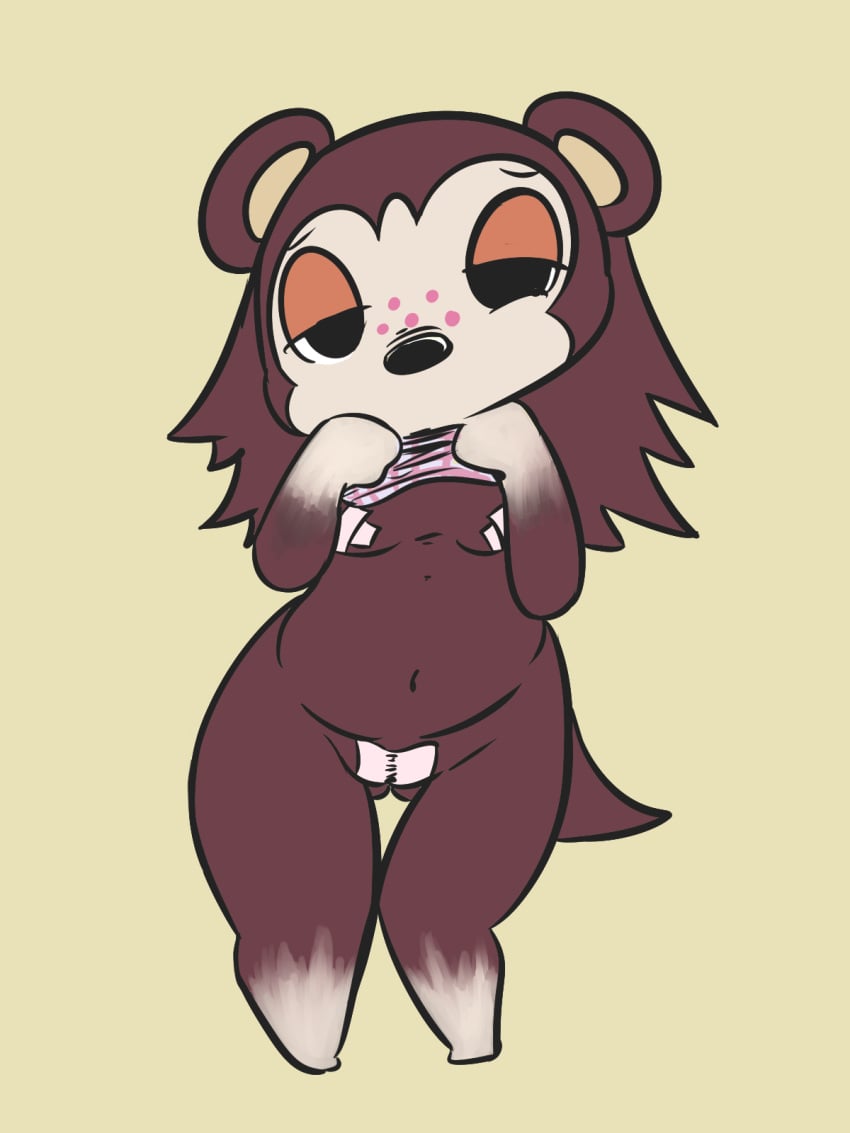 animal_crossing breasts brown_hair female furry hedgehog loodovono looking_at_viewer nintendo pussy sable_able tape