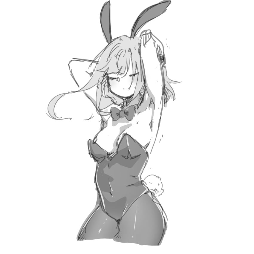 1female 1girls bunny_costume bunny_ears bunny_tail bunnysuit chasiibles closed_eyes closed_mouth female