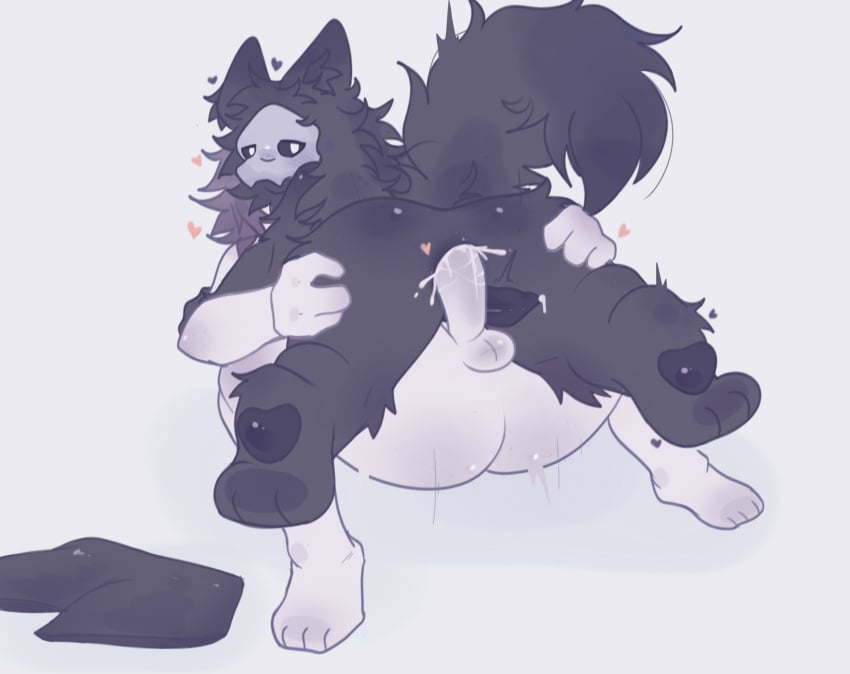 2boys black_body black_fur black_penis canine_penis changed_(video_game) colin_(changed) cum_in_ass fe7r8iode furry gay_sex human male male_only on_top paws penis puro_(changed) tail thrusting white_body