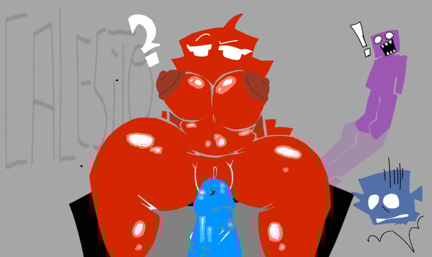 ! 1girls 2boys ? areolae big_breasts blue_skin boyfriend_(friday_night_funkin) breasts brooke_(ourple_guy) caught caught_in_the_act female fnf fnf_mod friday_night_funkin girlfriend_(friday_night_funkin) grace_(ourple_guy) male nipples nude_female ourple_guy_(fnf_mod) ourple_guy_(kiwiquest) penis purple_skin pussy red_skin shocked tagme thick_thighs
