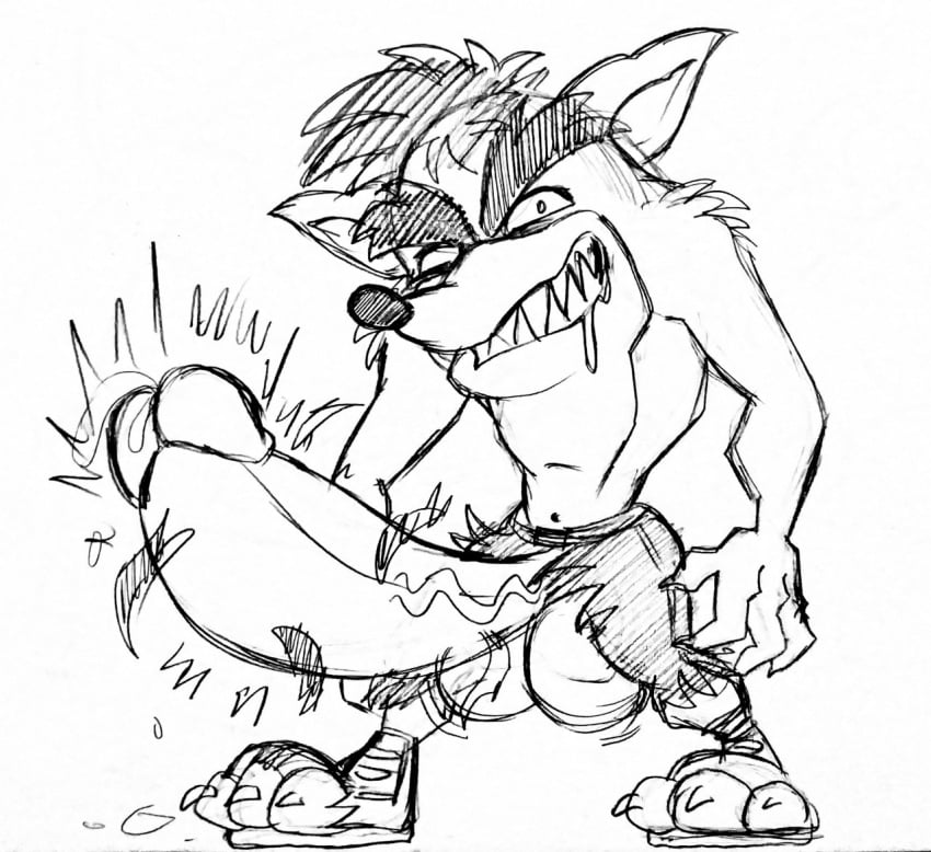 1boy 2019 anthro ass balls bandicoot big_balls big_penis crash_(series) crash_twinsanity erection evil_crash furry furry_only lynnsdarkside male male_only marsupial monochrome penis simple_background solo torn_clothes torn_shorts veiny_penis video_games white_background