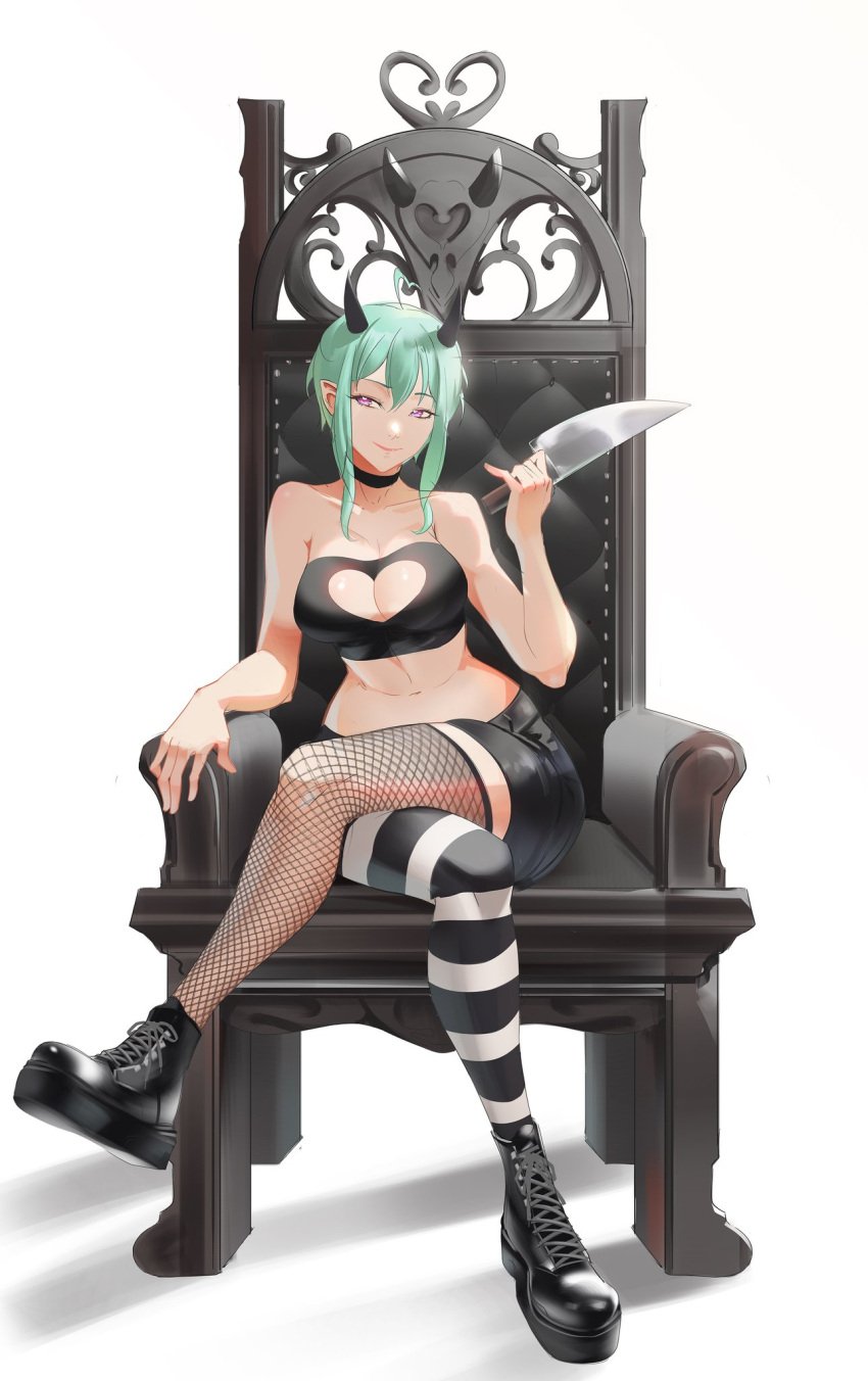 big_ass big_breasts big_breasts big_butt big_thighs big_titties clothing curvaceous curvaceous_female curvaceous_figure curvy curvy_figure curvy_hips female female_focus female_only gotic green_hair horn looking_at_viewer original original_character puraraw short_hair thigh_highs