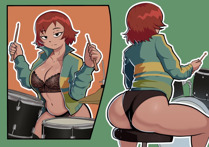 1girls ass bra female hoja_dp kim_pine lingerie red_hair scott_pilgrim sitting thick_thighs