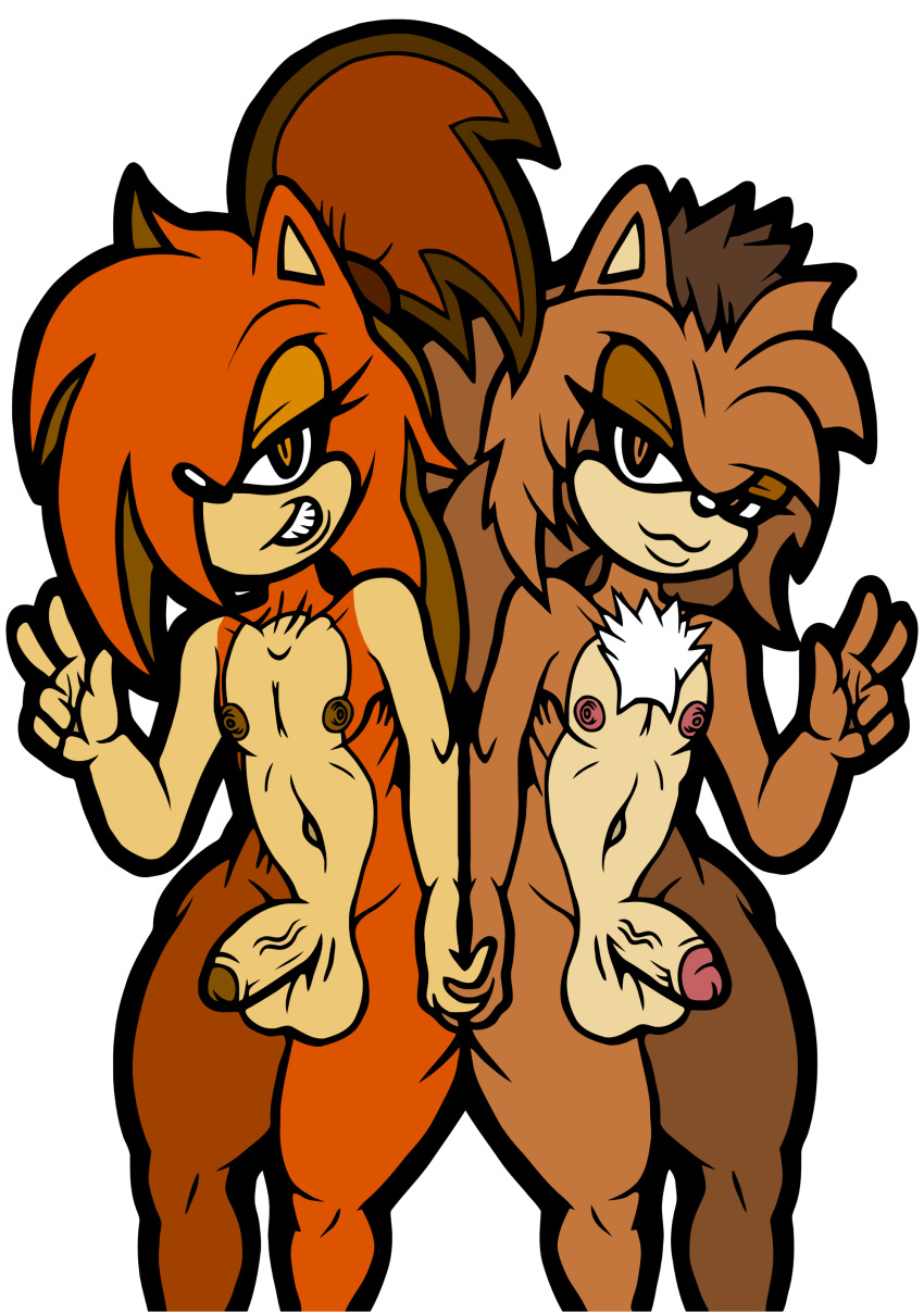 2boys areolae ass big_nipples big_testicles chest_tuft clothed clothing crossdressing daestra_the_hedgehog damian_hodge erect_nipples furry girly half-closed_eyes hand_holding hedgehog jasmine_the_hedgehog line_art male male_only mammal nipples nude original_character penis sonic_(series) testicles uncut v veins veiny_penis wide_hips yaoi