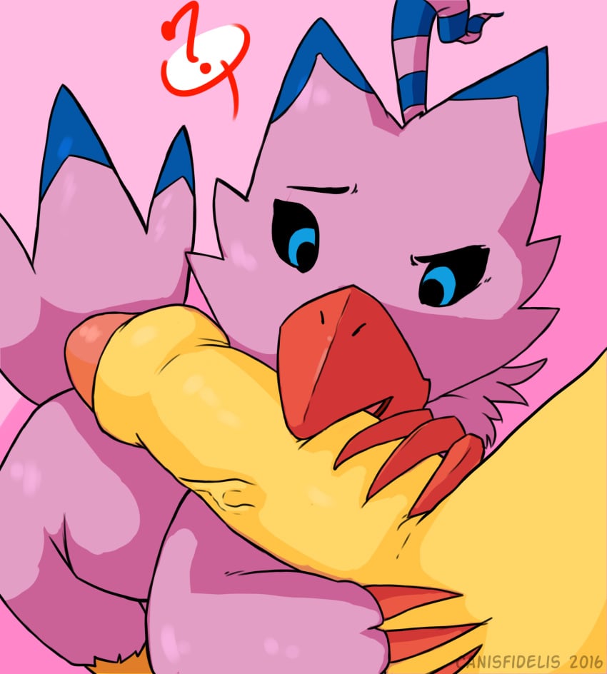 beak beakjob biyomon canisfidelis confusion digimon fellatio oral penis sex