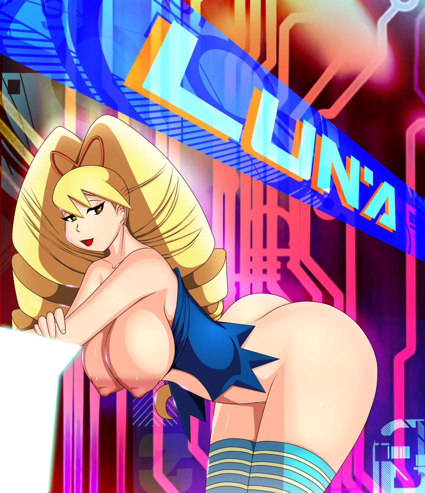 ass bellum-art big_ass big_breasts breasts luna_platz mega_man mega_man_star_force nipples shirogane_luna