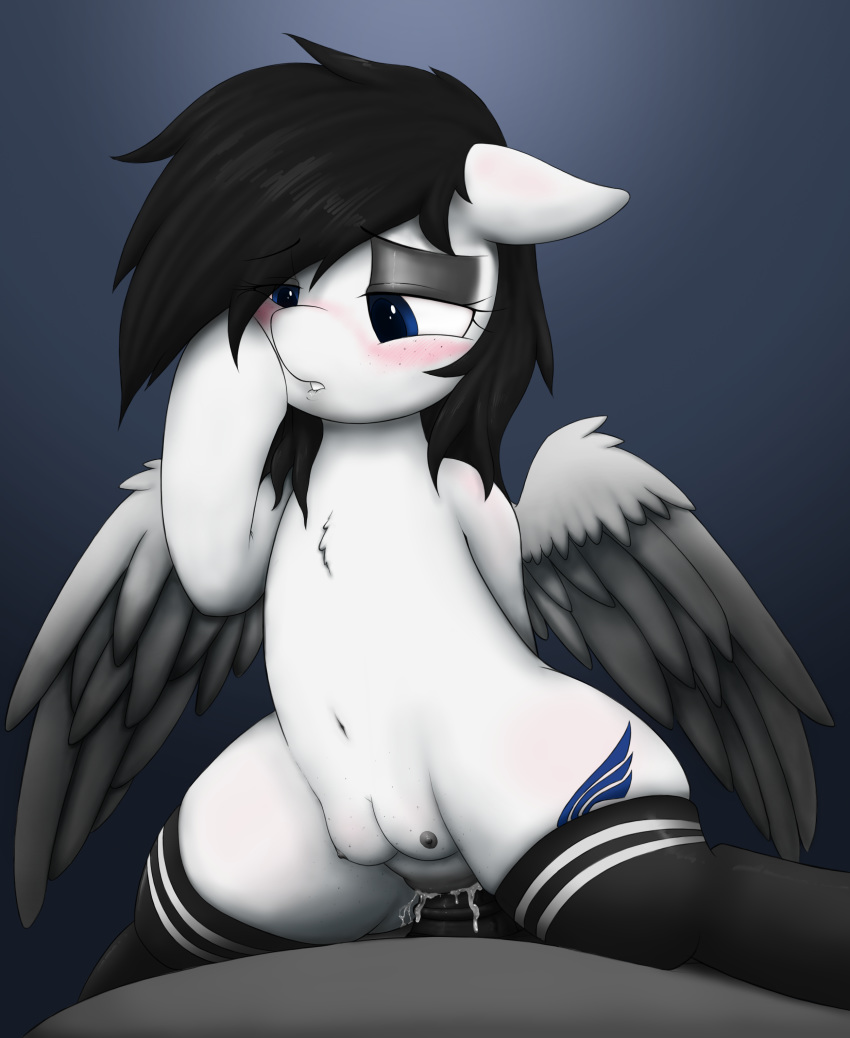 2016 anearbyanimal biting_lip black_hair blush chest_tuft clothing crotchboobs cum cum_in_pussy cum_inside cutie_mark duo equine faceless_male fan_character feathered_wings feathers female female_on_top feral freckles hair half-closed_eyes lamika legwear male mammal my_little_pony navel nipples on_top pegasus penetration simple_background solo_focus straight thigh_highs tuft vaginal_penetration wings