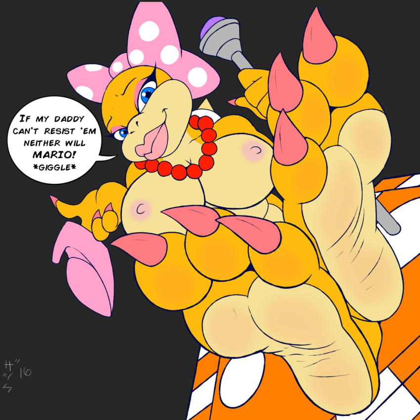 !_block 1girls 3_toes alternate_breast_size anthro barefoot blue_eyes breasts claws clothing dialogue english_text feet female female_only foot_fetish foot_focus footwear grey_background hair_ribbon hairbow hi_res koopaling lips looking_at_viewer mario_(series) nintendo nipples paws ribbons shoes simple_background soles solo speech_bubble super_mario_bros. teasing text toe_claws toes video_games wendy_o._koopa zp92