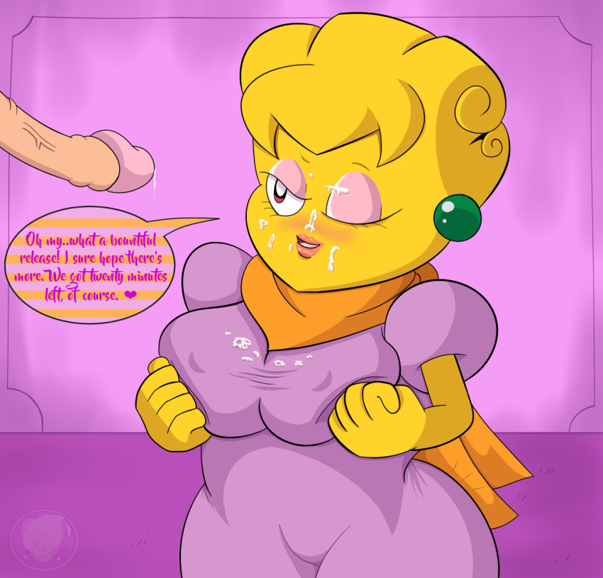 breasts cum cum_on_breasts cum_on_eyes cum_on_face disembodied_penis erect_nipples evasidelights female holding_breasts kirby_(series) lady_like mother nintendo solo