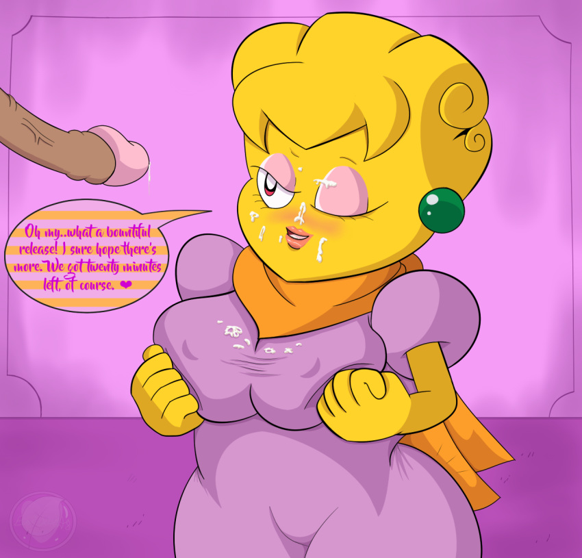 breasts cum cum_on_breasts cum_on_eyes cum_on_face disembodied_penis erect_nipples evasidelights female holding_breasts kirby_(series) lady_like mother nintendo solo