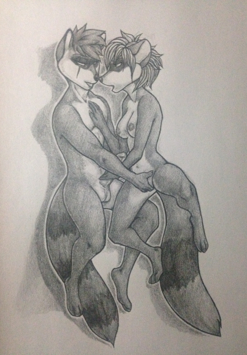 anthro bad_id breasts eye_contact female fur handjob luraiokun male mammal nude original original_character original_characters penis raccoon rachelle year_request zapher