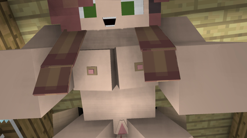 1girls 3d breasts brown_hair cubic_breasts female female_only green_eyes long_hair minecraft nude_female pussy square_(anatomy) square_anatomy square_areolae square_body square_breasts square_head square_nipples tagme uncensored