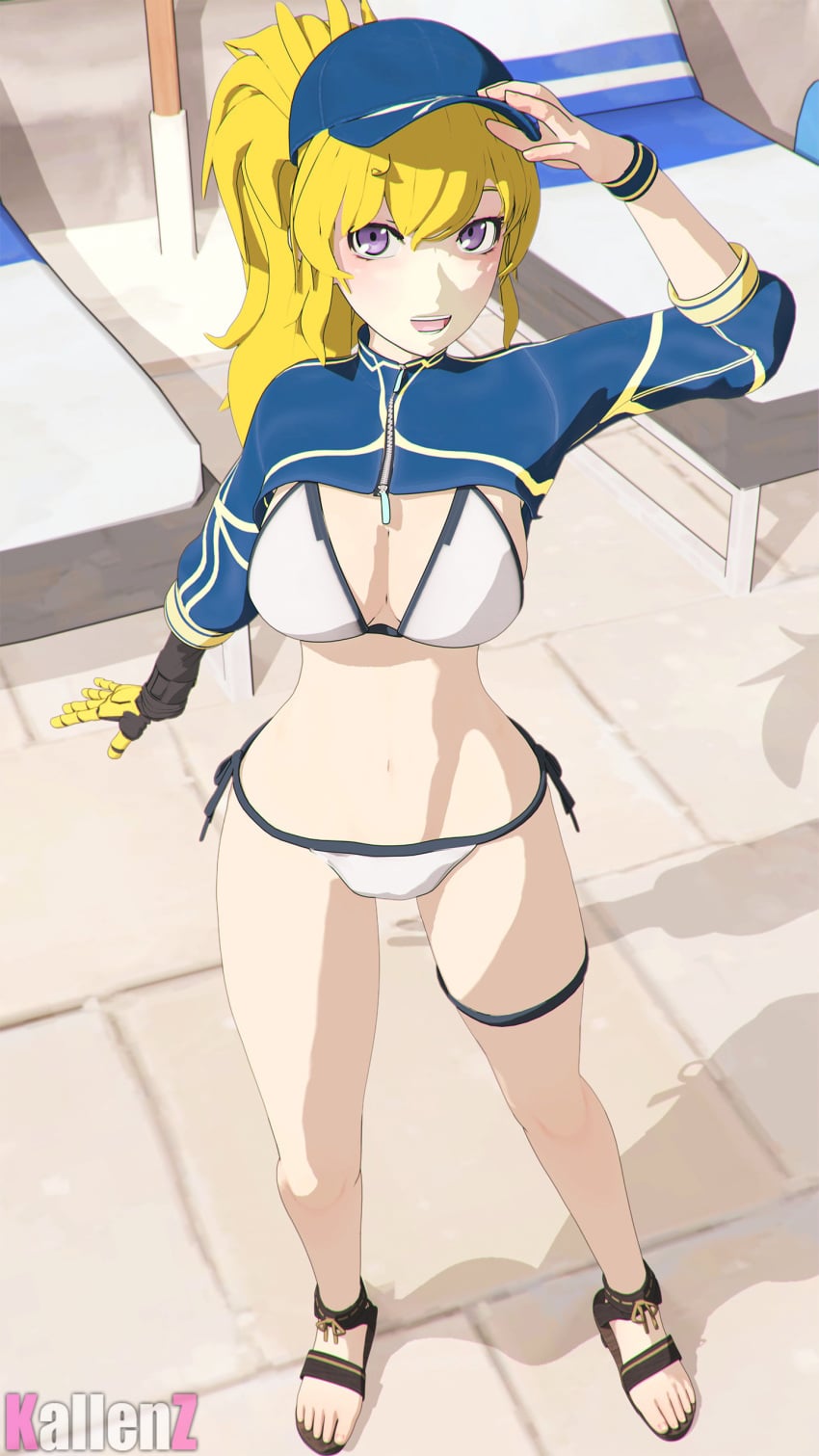 1girls 3d big_breasts bikini bikini_bottom bikini_top busty cosplay fate/grand_order fate_(series) half-dressed half_naked half_naked_female hat kallenz large_breasts long_hair long_hair_female mysterious_heroine_xx mysterious_heroine_xx_(fate) mysterious_heroine_xx_(foreigner) mysterious_heroine_xx_(foreigner)_(cosplay) navel purple_eyes robotic_arm rwby solo_female yang_xiao_long