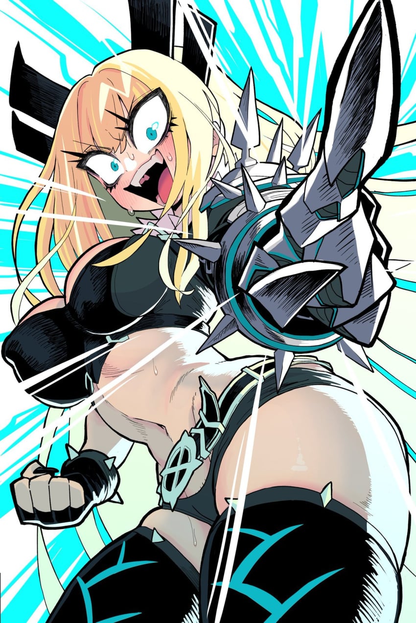 1girls 2d 2d_(artwork) 2d_artwork abdomen athletic_female big_breasts big_eyes black_clothing blonde blonde_female blonde_hair blue_eyes blush breasts cleavage crazy_eyes crazy_smile crop_top curvaceous curvaceous_female curvaceous_figure curvy curvy_body curvy_female curvy_figure fit fit_female gashi-gashi gauntlet gloves happy headgear hips light-skinned_female light_skin long_hair looking_at_viewer magik_(illyana_rasputin) magik_(marvel_tokon) marvel marvel_tokon:_fighting_souls mutant_(marvel) navel open_mouth pointing_at_viewer revealing_clothes russian_female shorts slim_waist smile spikes stockings sweat sweatdrop sweating tagme thick thick_body thick_legs thick_thighs tight_clothing topwear uejini viewed_from_below wide_hips