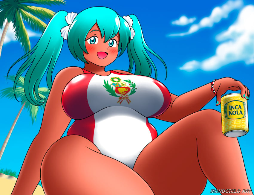 fat fat_woman hatsune_miku inca_kola latin_american_hatsune_miku_(meme) monociclo_art obese obese_female pe_miku peruvian_female peruvian_flag_bikini peruvian_miku ugly_female vocaloid