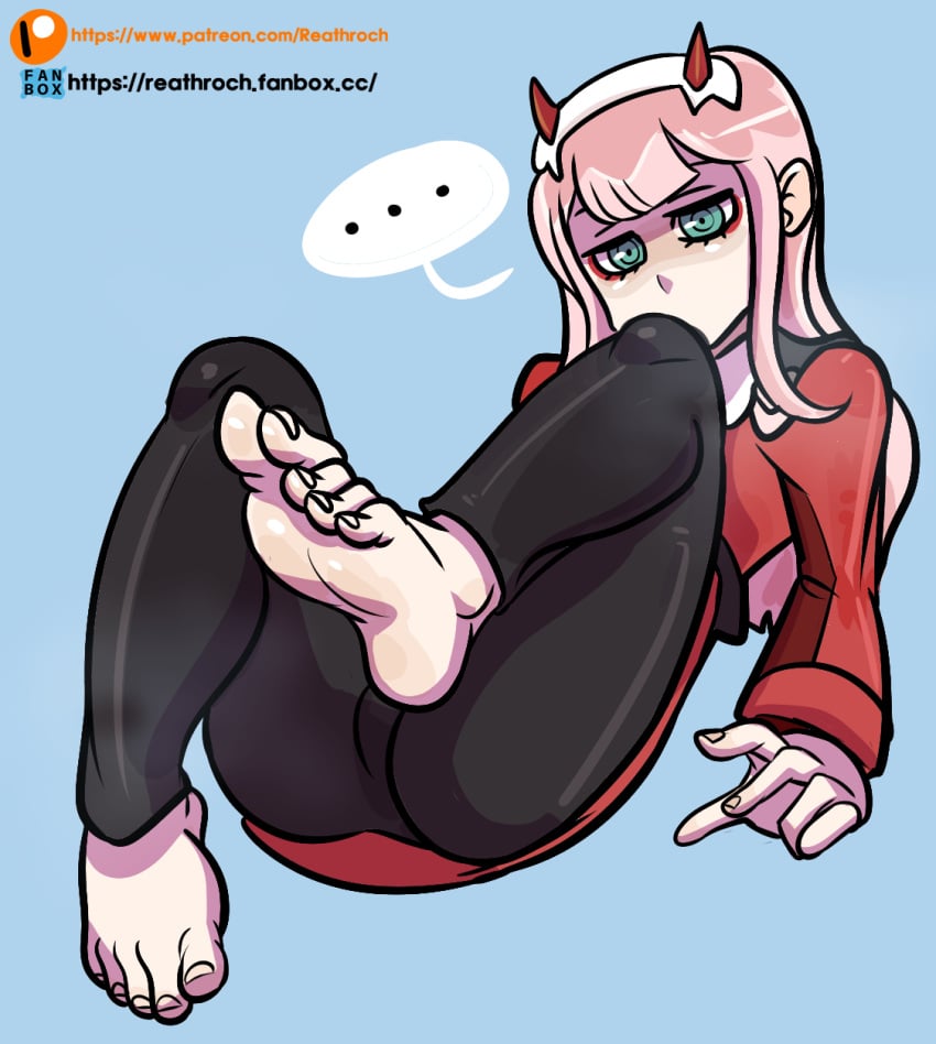 2020 2020s 2d 2d_(artwork) 2d_artwork barefoot darling_in_the_franxx feet foot_fetish foot_focus long_hair long_hair_female pink_hair pink_hair_female reathroch sfw watermark zero_two_(darling_in_the_franxx)