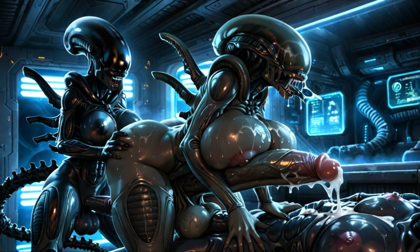 ai_generated alien alien_(franchise) alien_humanoid cum futanari larger_futanari xenomorph