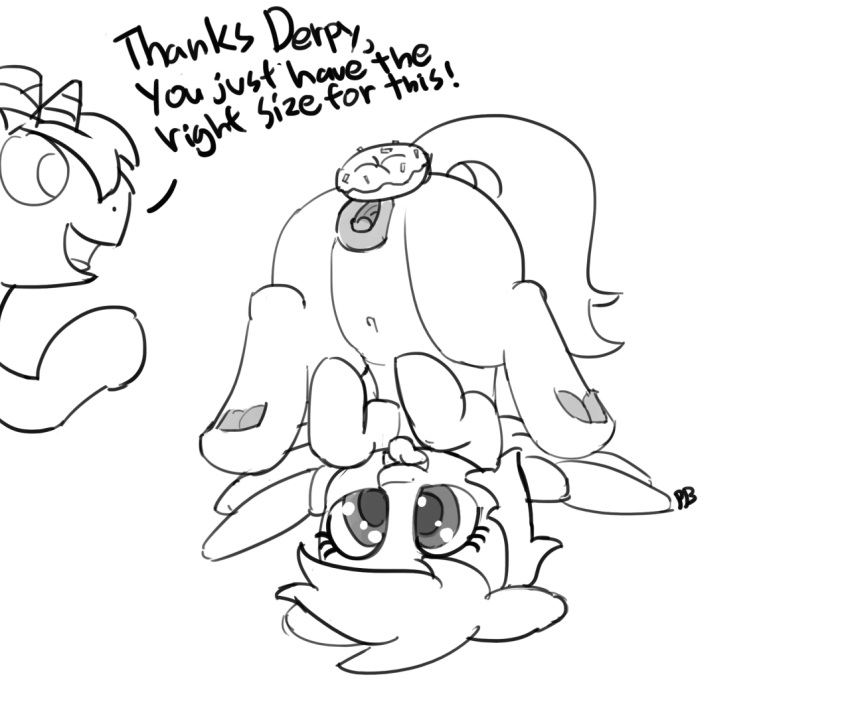 ass clitoris derpy_hooves donut_joe_(mlp) doughnut duo english_text equine female feral food friendship_is_magic horn male mammal my_little_pony navel open_mouth pabbley pegasus pussy simple_background sketch text tongue tongue_out unicorn white_background wings