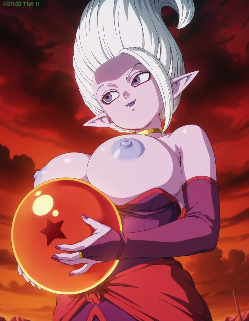 1girls absurd_res ai_assisted ai_generated anime bare_legs big_nipples breasts_out breasts_squeezed_together bridal_gauntlets choker closed_mouth clouds collar dr._arinsu dragon_ball dragon_ball_(object) dragon_ball_daima dragon_ball_super dragon_ball_z dress elf_ears eyelashes female fingers gloves hair_up hands high_resolution highres huge_breasts large_breasts lipstick long_hair looking_away makeup naked naughty_face naughty_smile nipples nude panda-ai panda_ai purple_eyes sash sideboob sky solo squeezing_breast squeezing_breasts stable_diffusion standing uncensored underboob white_hair