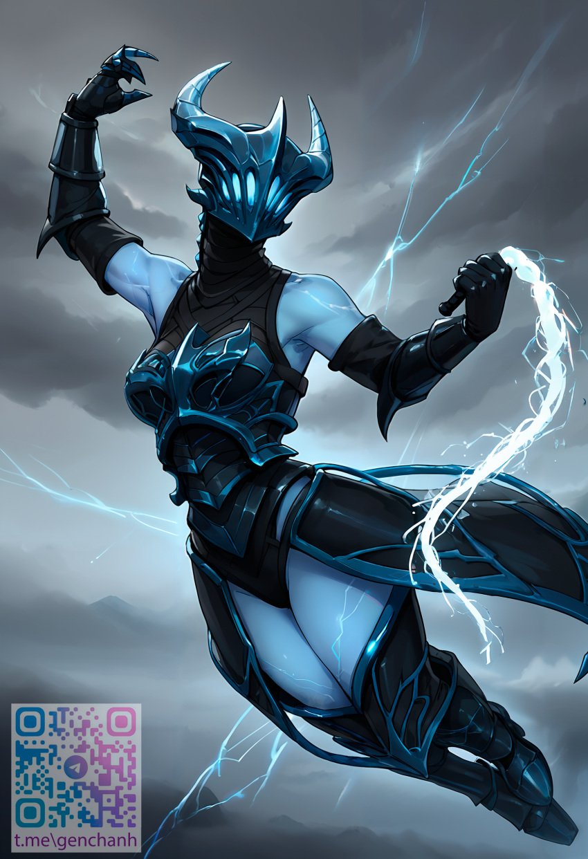 ai_generated bare_shoulders breasts dota_2 electric flying genderswap_(mtf) genhartist helmet hips lightning mask qr_code r63 razor storm