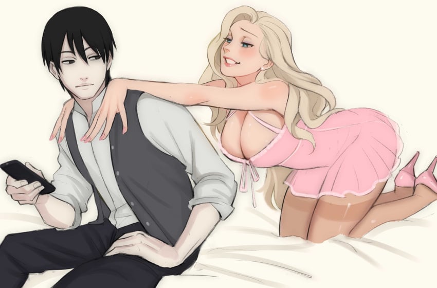 1boy 1boy1girl 1girl 1girls absurd_res absurdres arched_back bare_arms bare_shoulders bed bed_sheet bedding bedroom bedroom_eyes bent_over big_breasts black_eyes black_hair blonde_hair blue_eyes blush boruto:_naruto_next_generations busty canon_couple cleavage clothed clothing couple ear_piercing earrings female fully_clothed hair_over_one_eye heels hi_res high_heels high_resolution highres husband_and_wife ino_yamanaka jewelry kneeling large_breasts legwear light-skinned_female light-skinned_male light_skin lingerie lips lipstick looking_at_another looking_at_partner looking_back makeup male male/female married_couple monday_mint nail_polish narrowed_eyes naruto naruto:_the_last naruto_(series) naruto_shippuden on_bed on_knees painted_nails pale-skinned_female pale-skinned_male pale_skin pantyhose parted_lips pink_heels pink_high_heels pink_lingerie pink_lips pink_lipstick pink_nail_polish pink_nails romantic romantic_ambiance romantic_couple sai shonen_jump short_dress shounen_jump shueisha sitting sleeveless_dress smile smiling smiling_at_partner stiletto_heels straight thighs very_high_resolution weekly_shonen_jump weekly_shounen_jump white_background wholesome yamanaka_ino