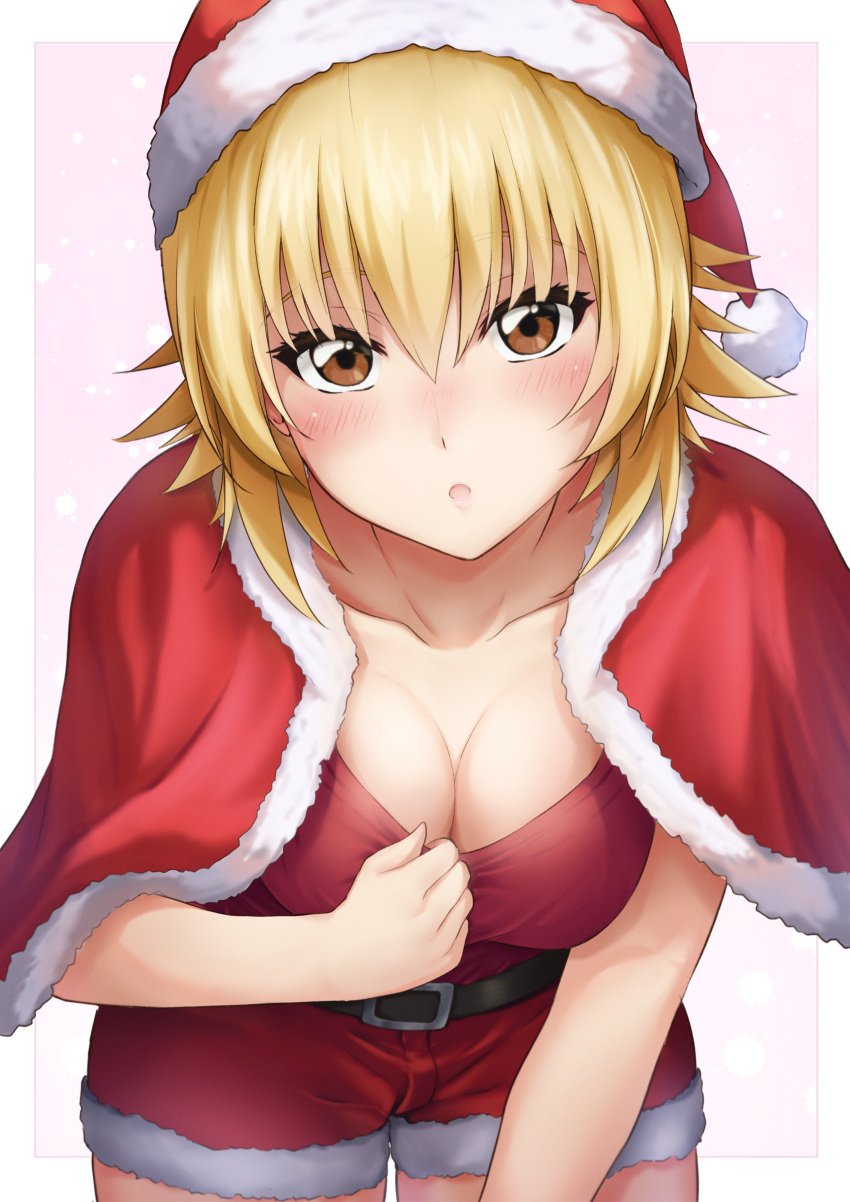 1girls absurd_res absurdres arched_back bbw belt bent_over big_breasts blonde_hair blush boobs booty_shorts breasts brown_eyes busty cagalli_yula_athha christmas christmas_clothing christmas_hat christmas_headwear christmas_outfit cleavage cute front_view gundam gundam_seed gundam_seed_destiny gundam_seed_freedom hat headwear hi_res high_resolution highres holidays large_breasts lita__illust looking_at_viewer medium_hair minishorts mobile_suit_gundam open_mouth parted_lips perky_breasts pinup presenting_breasts santa_costume santa_dress santa_hat short_shorts shorts shoulder_length_hair skimpy skimpy_clothes solo solo_female solo_focus spiky_hair very_high_resolution white_background