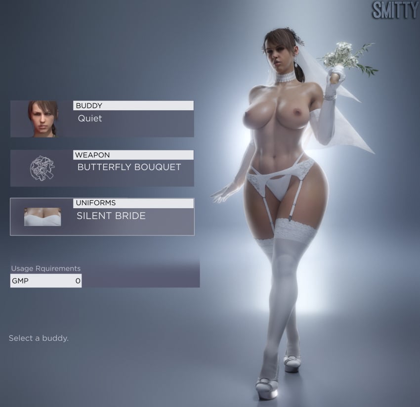 3d big_ass big_breasts blender bride large_ass large_breasts lingerie metal_gear_solid quiet_(metal_gear) smitty34 stockings thick_thighs wedding_dress wedding_lingerie wide_hips