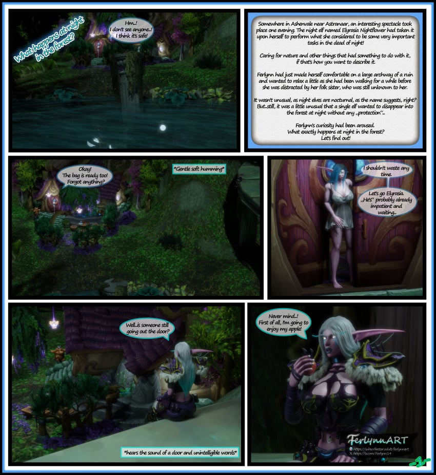 3d comic comic_page comic_panel elyrasia_nightflower female ferlynn futa_on_female futanari night_elf world_of_warcraft