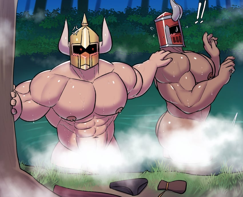 abs ass back back_muscles balls bara big_balls big_muscles big_nipples big_pecs big_penis blush brizzytt daddy dilf duo erection gay gil_(brizzytt) helmet helmet_only holding_partner huge_muscles huge_pecs human human_on_human hunk ignius_(brizzytt) knight light_skin light_skinned_male lying male male/male male_only masked_male muscular muscular_human muscular_male navel nipples nude pecs penis skinny_dipping water yaoi