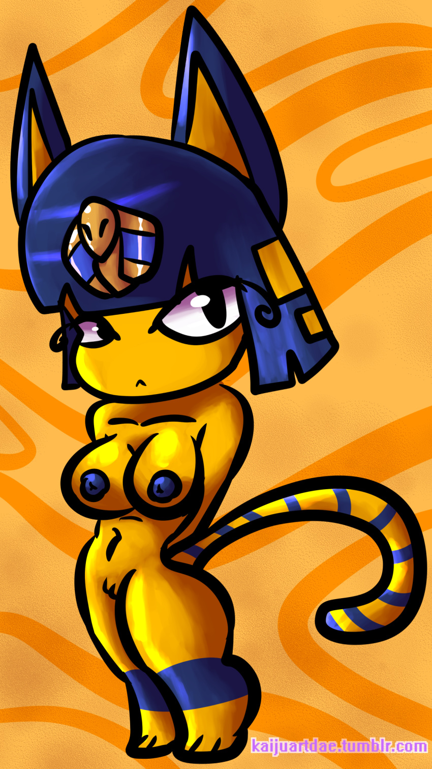 alternate_breast_size animal_crossing ankha anthro breasts egyptian feline female kaijusundae looking_at_viewer mammal nintendo pussy solo thick_thighs video_games