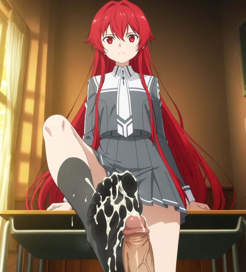 ai_generated cum_in_feet cum_in_sock cum_on_feet cum_on_foot cum_on_socks feet feet_focus female foot_fetish foot_focus footjob red_eyes red_hair sockjob soles sword_art_online tiese_shtolienen toes