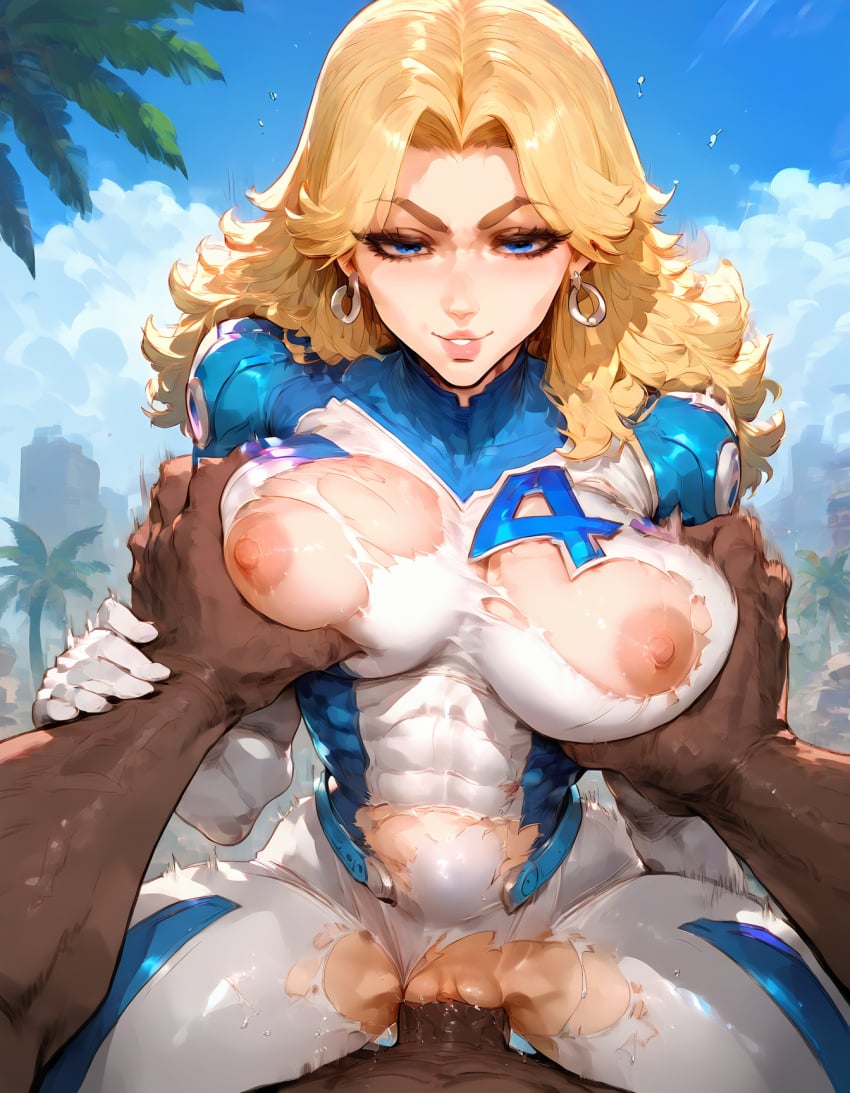 1boy 1boy1girl 1girls ai_generated areolae areolae_visible_through_clothing big_ass big_breasts big_penis blonde_hair blue_eyes blush bulge bulge_through_clothing cameltoe cheating cheating_wife clothed curvy curvy_figure dark-skinned_male dark_skin grabbing grabbing_breasts half-closed_eyes half-dressed half_naked hand_on_breast horny interracial invisible_woman invisible_woman_(marvel_rivals) light-skinned_female light_skin looking_at_viewer marvel marvel_rivals muscular_female muscular_male netorare nipples nipples_visible_through_clothing ntr penetration pov pov_eye_contact pussy sex smile sogo sue_storm suit thick_thighs tight_clothing torn_clothes vaginal_penetration voluptuous voluptuous_female wet wet_pussy wide_hips