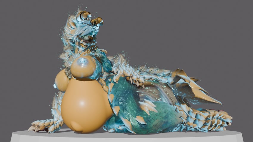 3d anthro apekweit belly big_belly big_breasts blender_(artwork) breasts capcom digital_media_(artwork) fanged_wyvern female hand_on_hip hi_res huge_belly lying monster_hunter on_side phrostbite pregnant scales solo wide_hips zinogre zinogre_(apekweit)