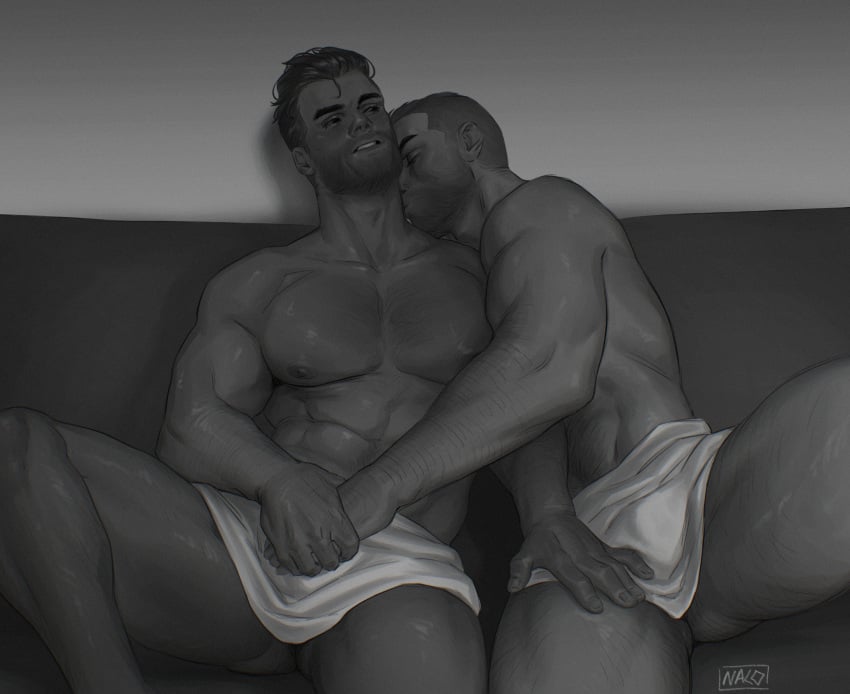 abs activision alejandro_vargas alejandro_vargas_(cod) bara beard biceps bulge call_of_duty call_of_duty_modern_warfare_2_(2022) gay hairy_chest intimate john_mactavish kurooxyuroo male male/male male_nipples male_only male_pubic_hair manly mature_male modern_warfare mohawk mohawk_(hairstyle) monochrome muscular_male nipples pecs soap_(modern_warfare_2)