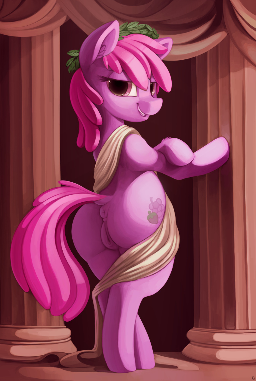 2016 anus ass berry_punch_(mlp) cutie_mark dimfann dock earth_pony equine female friendship_is_magic fur hair hooves horse looking_at_viewer mammal my_little_pony pillar pony pussy smooth_skin solo