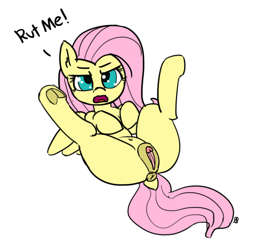 anus clitoris english_text equine fluttershy_(mlp) friendship_is_magic hair looking_at_viewer mammal my_little_pony navel open_mouth pabbley pegasus pink_hair pussy simple_background solo straight_hair text tongue white_background wings