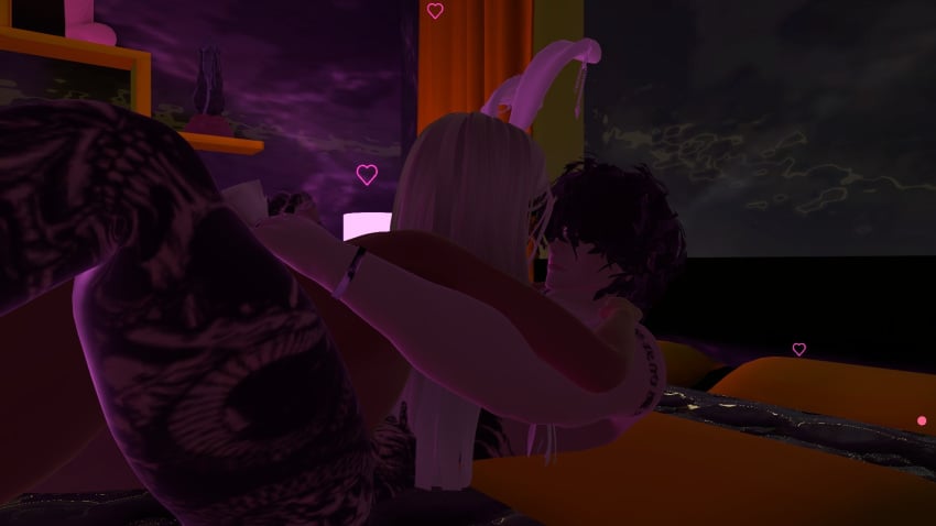 1boy 1girls bunny_ears cowgirl_position dark-skinned_female female light-skinned_male riding self_upload spoopyb0i vrcfemboy vrchat