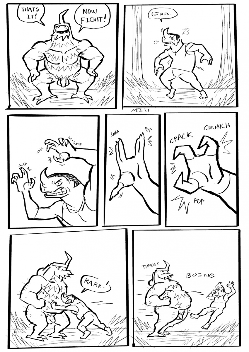 2024 3_fingers 3_toes angry animal_humanoid anthro arm_hair arthropod arthropod_abdomen arthropod_humanoid beetle beetle_humanoid belly big_belly body_hair body_size_growth bounce chest_hair claws clenched_teeth comic dialogue digital_drawing_(artwork) digital_media_(artwork) duo english_text feet fight fighting_pose finger_claws fingers genitals growth hi_res horn horned_humanoid human humanoid hybrid insect_humanoid insects leg_hair male male/male mammal mejeeeehhh mental_transformation merging monochrome musclegut muscular muscular_anthro muscular_male naked nude penis pose size_difference size_transformation sound_effects swelling teeth text thick_arms thick_thighs thrust toes transformation weight_gain