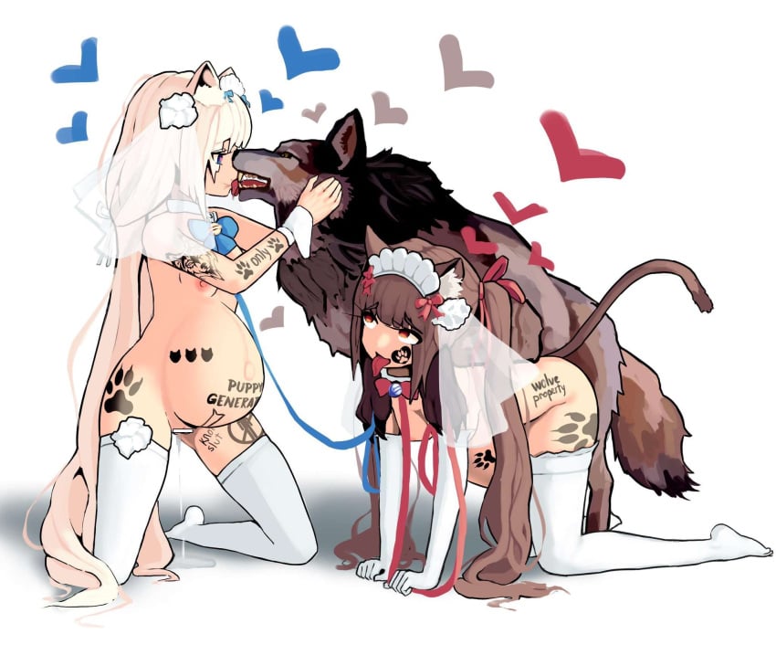 
 amber_eyes aukidogio blue_eyes blue_eyes_female blue_leash blue_ribbon brown_ears brown_fur brown_hair canine canine_ears cat_ears cat_girl cat_tail catgirl chocola_(nekopara) dark_fur degradation_text degrading_tattoo doggy doggy_style dripping dripping_cum dripping_wet female female_penetrated feral feral_dominating_female feral_domination feral_on_female feral_penetrating feral_penetrating_female fur hair heart-shaped_pupils interspecies interspecies_sex kissing kissing_while_penetrating leash making_out male male/female male_penetrating markings married_to_feral multiple_girls multiple_pregnancies nekopara ownership paw_print_tattoo pregnant pregnant_female red_leash red_ribbon sex sharp_teeth submissive submissive_female tagme thighhighs threesome tongue tongue_out unusual_pupils vanilla_(nekopara) wedding_veil white_armwear white_ears white_gloves white_hair white_legwear white_pantyhose white_thighhighs wolf wolf_ears wolf_tail writing writing_on_body writing_on_skin zoophilia