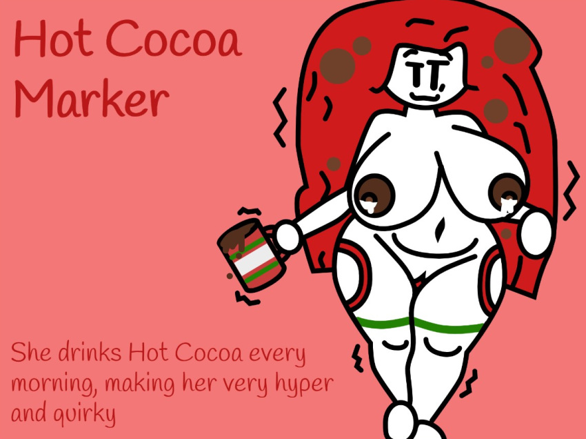 1girls female find_the_markers hot_cocoa hot_cocoa_marker lactating lactation naked_female red_body red_hair shaking sleep_deprived white_skin