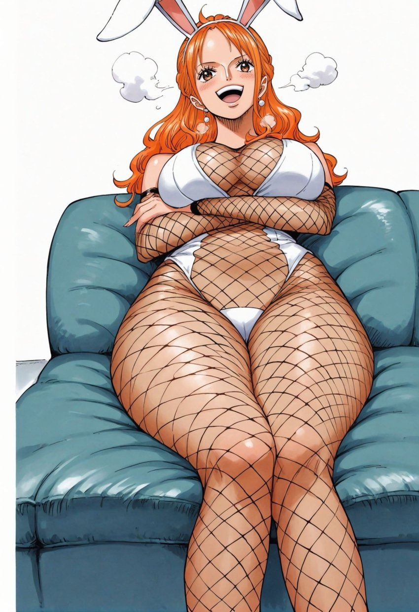 ai_generated alluring almost_naked almost_nude big_breasts blush breasts bubble_ass bubble_butt bunny_costume bunny_ear bunny_ears bunny_girl bunny_suit bunnygirl bunnysuit female female_only fishnet fishnet_legwear fishnets long_hair looking_at_viewer nami nami_(one_piece) one_piece orange_eyes orange_hair post-timeskip seducing seduction seductive seductive_body seductive_eyes seductive_gaze seductive_look seductive_mouth seductive_pose shiny_hair shiny_skin voluptuous voluptuous_female yashin