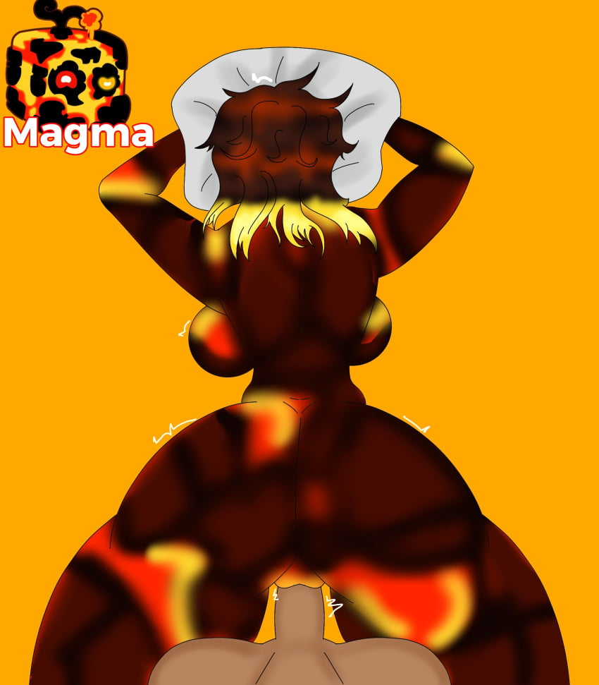 1boy 1girls 2d behind_view big_ass big_breasts big_penis blox_fruits dark-skinned_female dark_hair elemental_creature elpixol fruit_humanoid magma pillow pillow_hug roblox roblox_game self_upload sex tagme vaginal_penetration