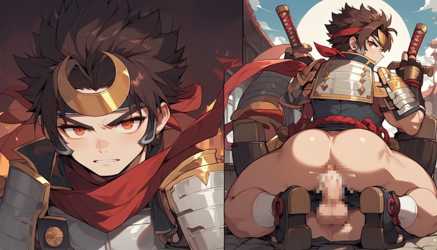 ai_generated anus ass asshole bara censored dick fat game gay hayato_(maplestory) hentai kl_99 male male/male male_only maplestory maplestory_m muscle muscles muscular muscular_male nsfw penis samurai sex yaoi