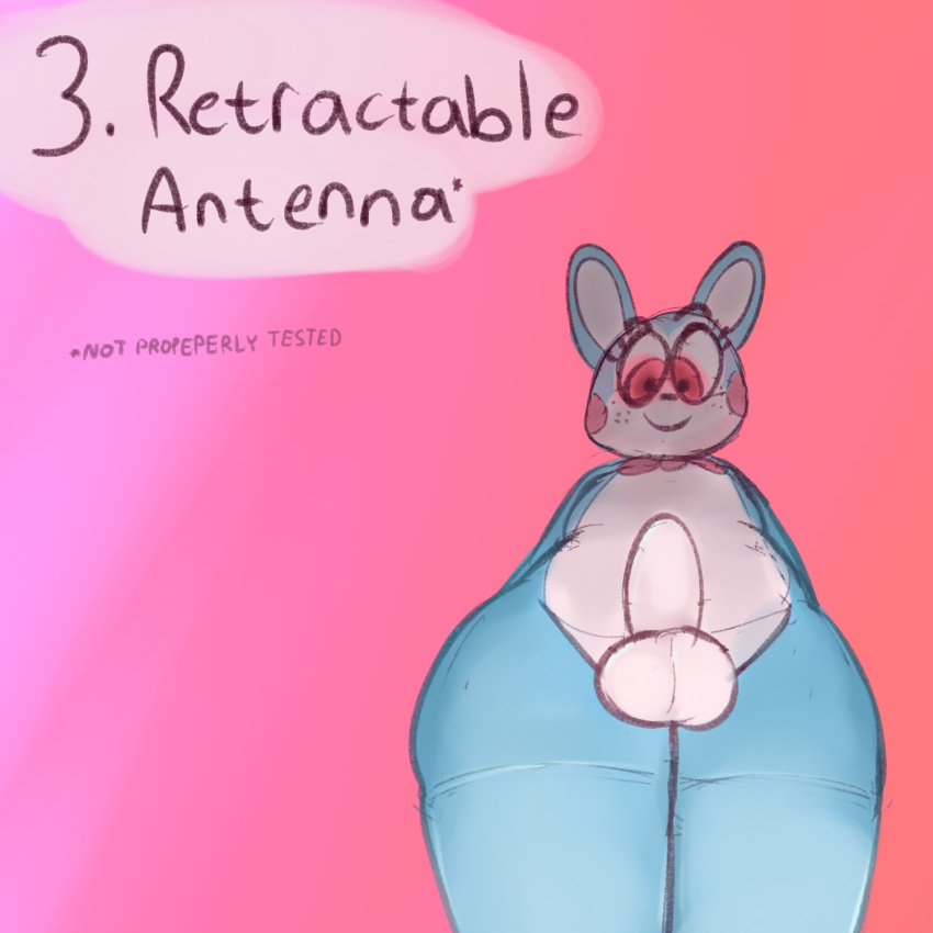 1:1 animatronic anthro bow_tie drabbella five_nights_at_freddy's five_nights_at_freddy's_2 genitals hi_res lagomorph leporid looking_down machine male male_only mammal penis rabbit red_eyes robot simple_background solo speech_bubble text thick_thighs toy_bonnie_(fnaf) video_games