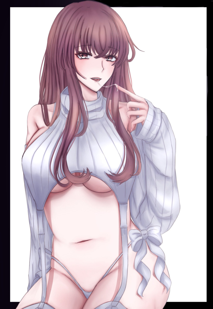 amano_airi clothed d4dj komet_(artist) saliva sweater underboob