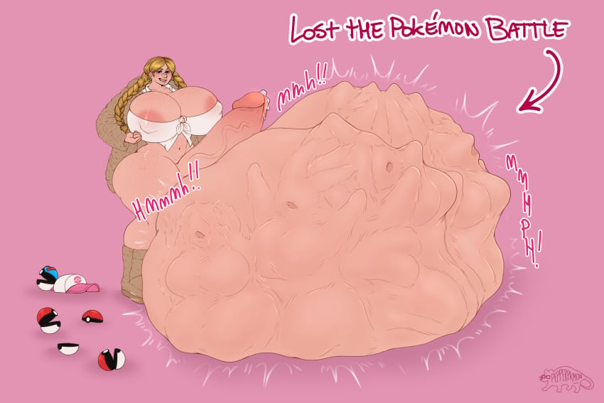 1futa balls big_breasts blonde_hair bottomless breasts clothed clothing cock_vore erection futa_focus futanari futanari_pred huge_breasts human hyper_balls larger_prey light-skinned_futanari light_skin mostly_nude nipples penis pepperpkmon88 pokemon precum solo_focus standing vore